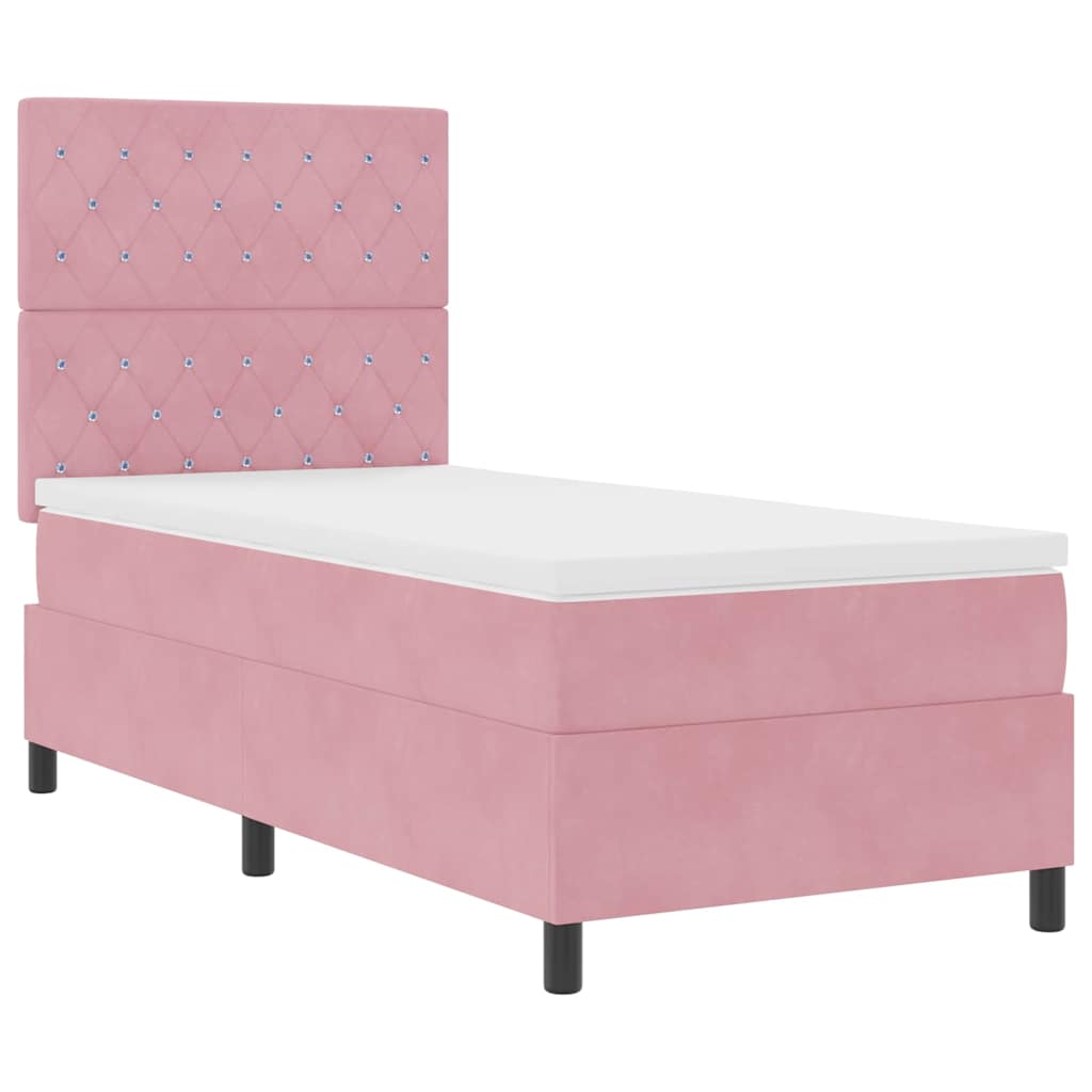 LED Box Spring Bed med madras Lyserød 90 x 190 cm Fløjl