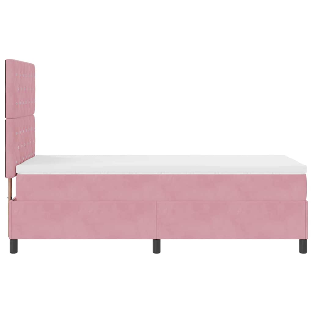 LED Box Spring Bed med madras Lyserød 90 x 190 cm Fløjl
