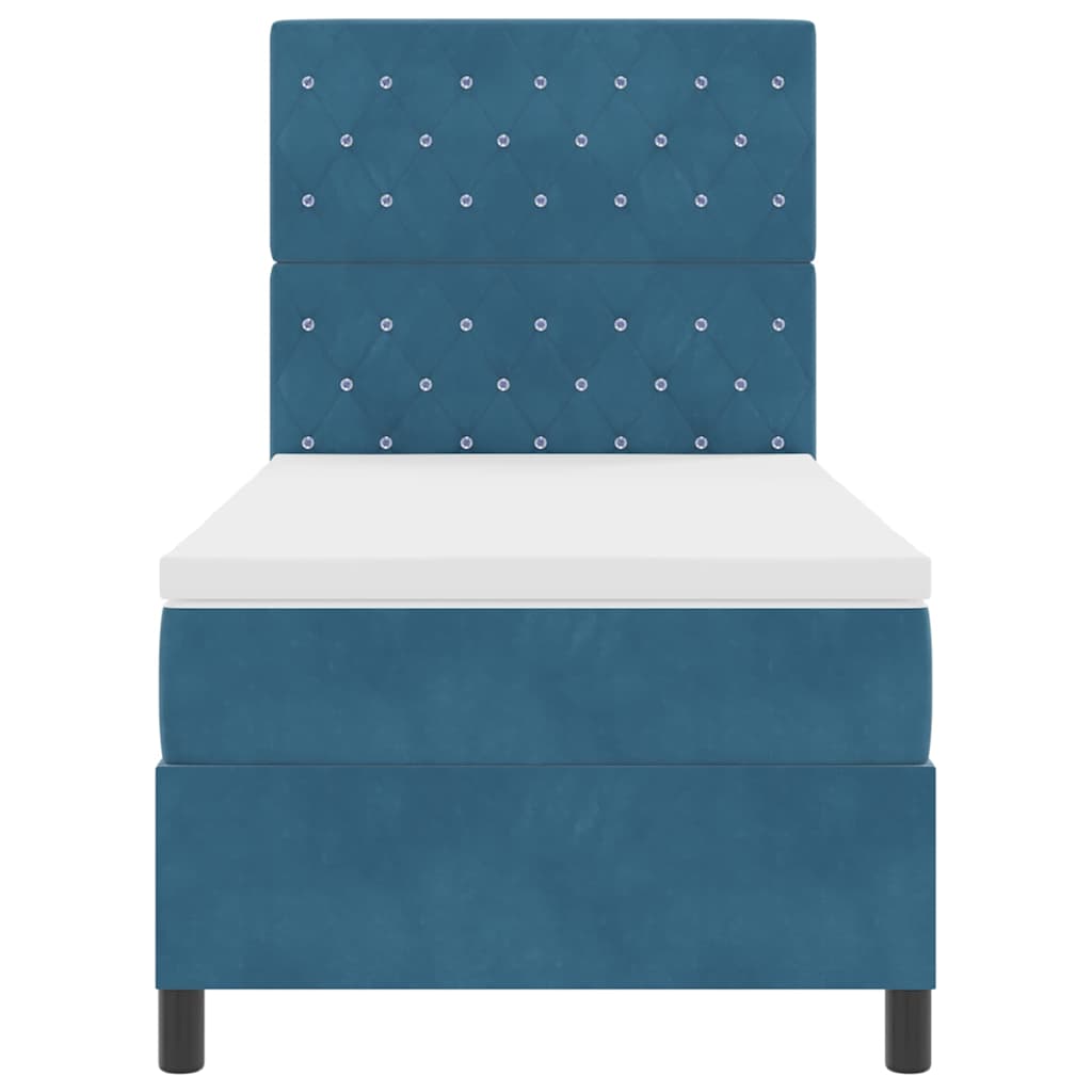 LED Box Spring Bed med madras Mørk blå 90 x 200 cm Fløjl