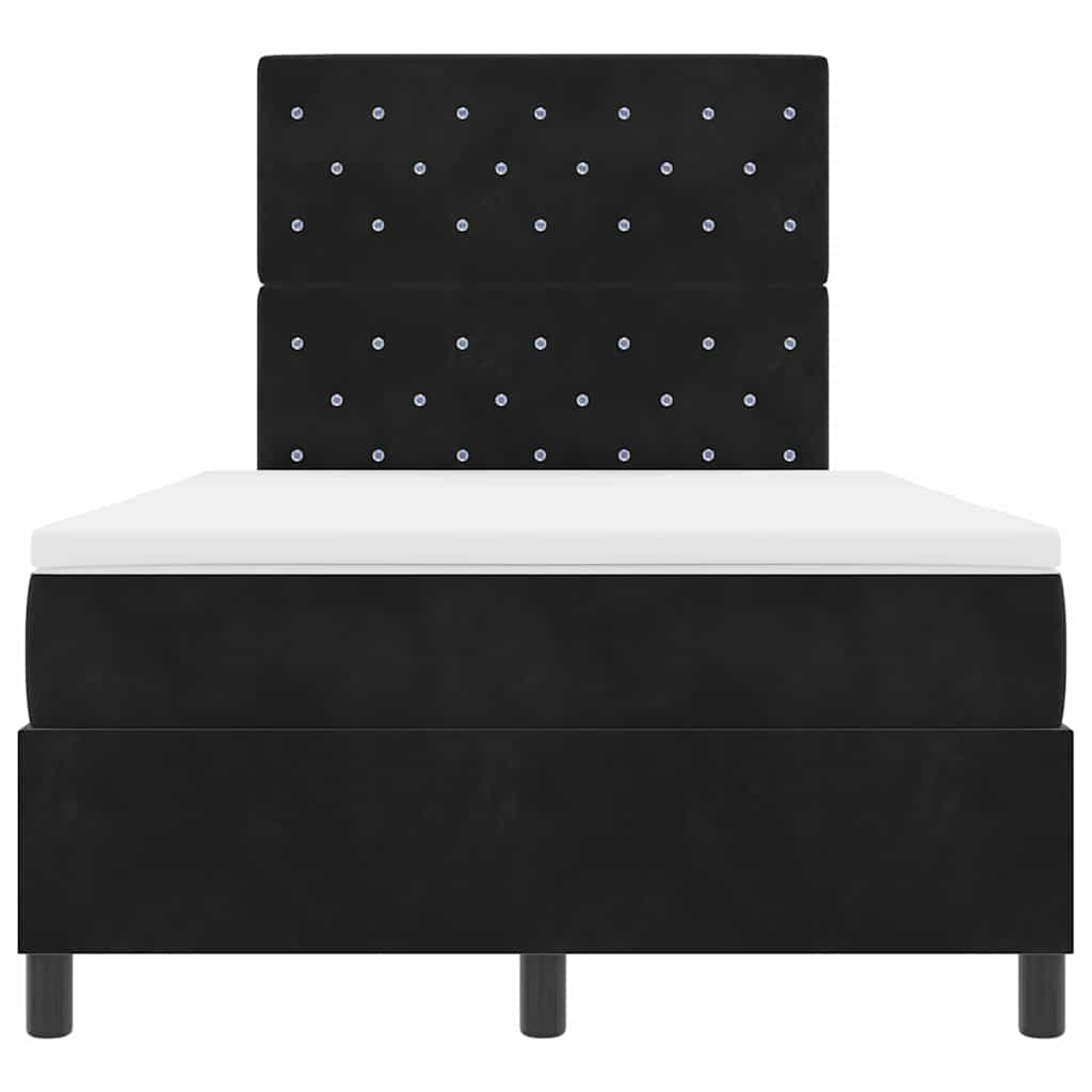 LED Box Spring Bed med madras Sort 120 x 190 cm Fløjl