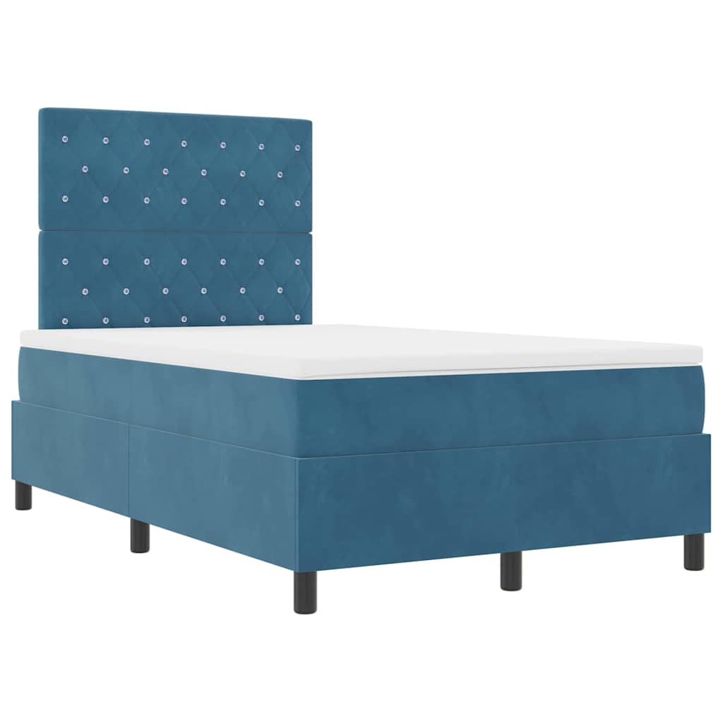 LED Box Spring Bed med madras Mørk blå 120 x 190 cm Fløjl