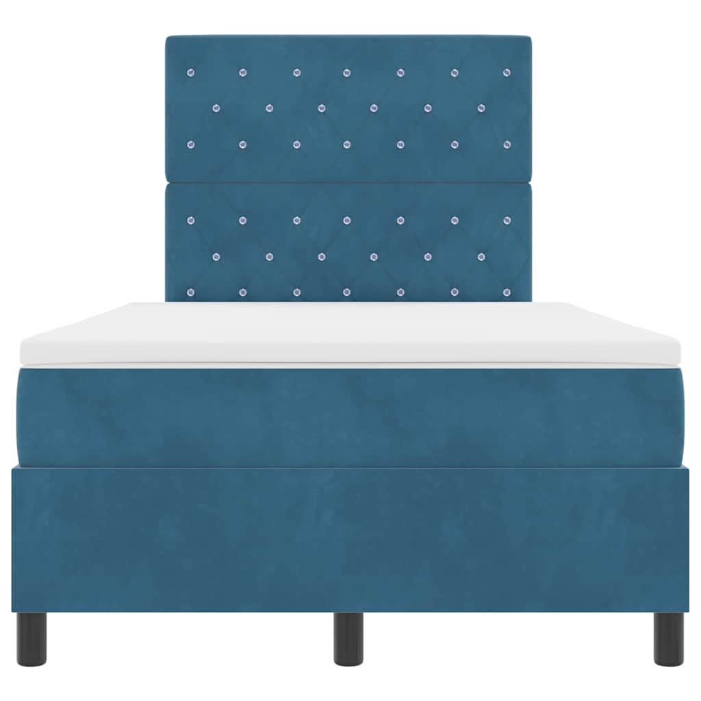 LED Box Spring Bed med madras Mørk blå 120 x 190 cm Fløjl