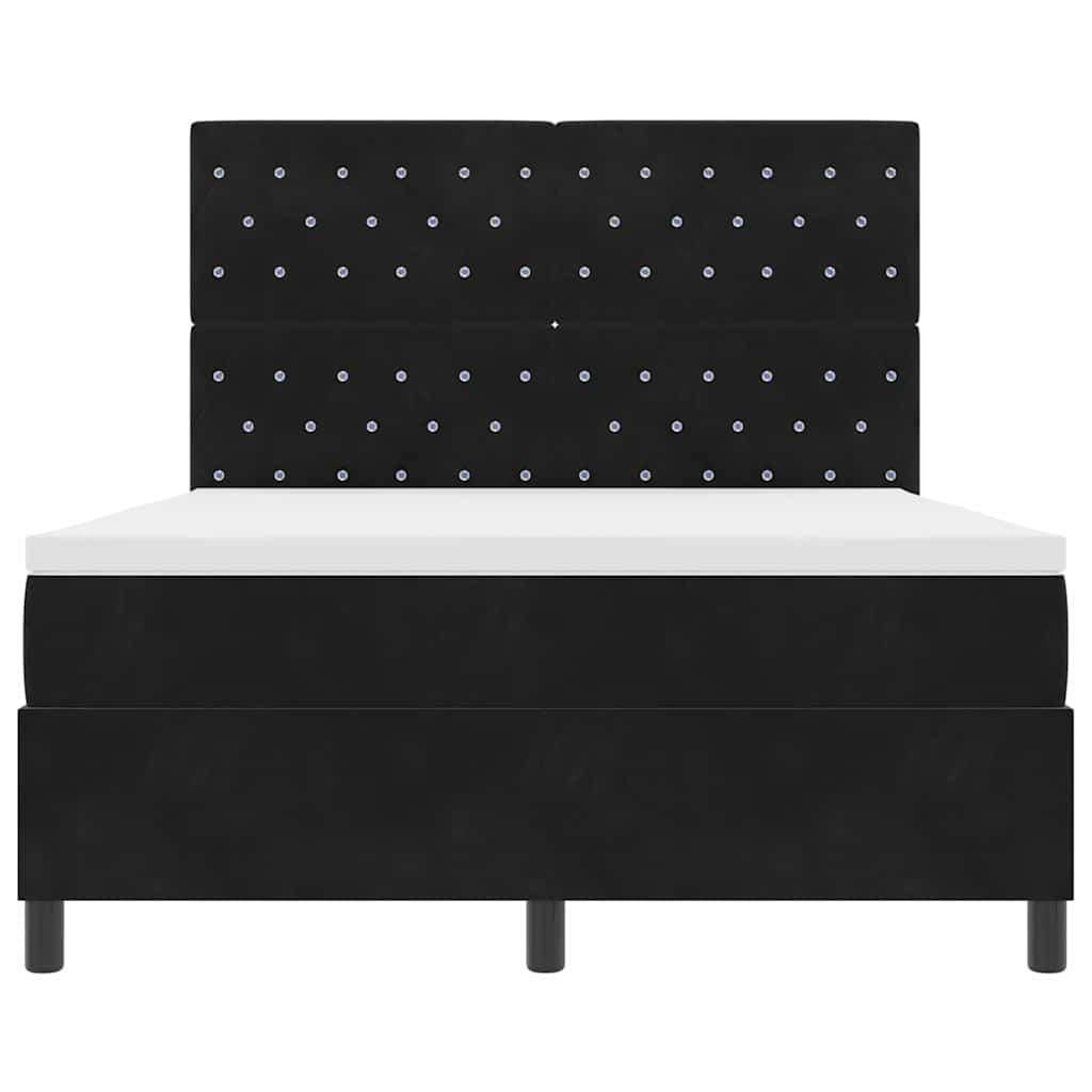 LED Box Spring Bed med madras Sort 140 x 190 cm Fløjl