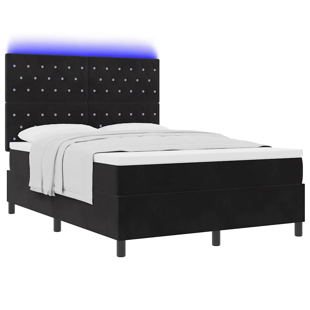 LED Box Spring Bed med madras Sort 160 x 200 cm Fløjl