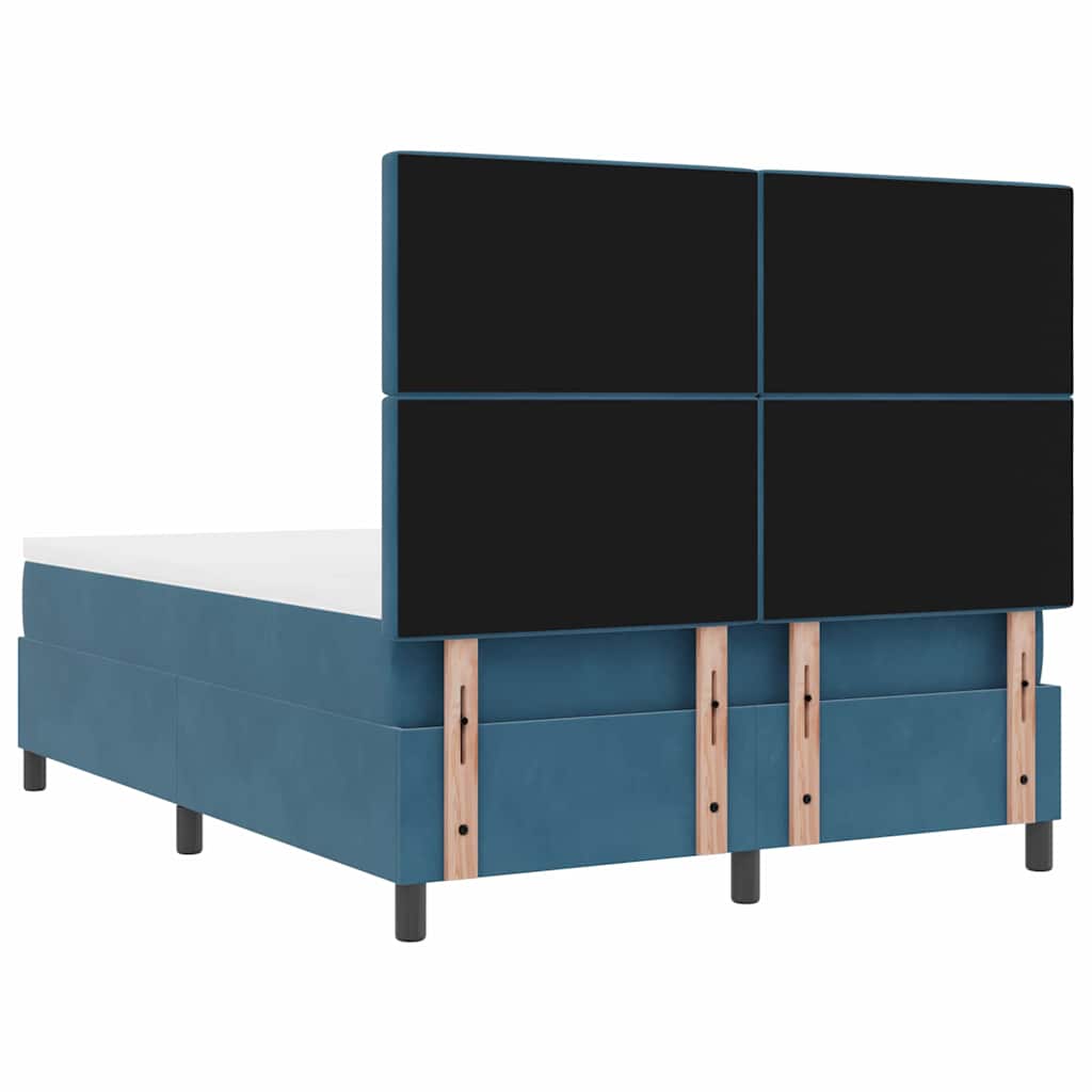 LED Box Spring Bed med madras Mørk blå 160 x 200 cm Fløjl