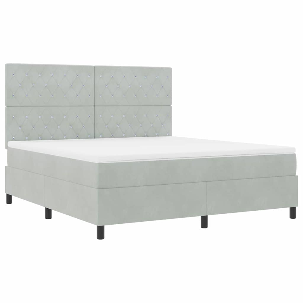LED Box Spring Bed med madras Lysegrå 180 x 200 cm Fløjl