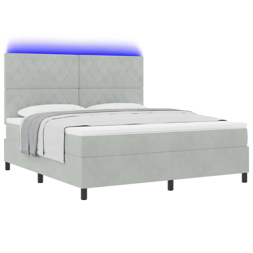 LED Box Spring Bed med madras Lysegrå 180 x 200 cm Fløjl