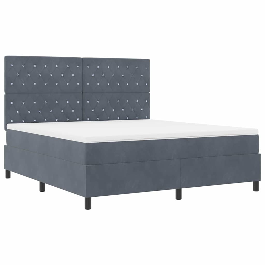 LED Box Spring Bed med madras Mørkegrå 180 x 200 cm Fløjl