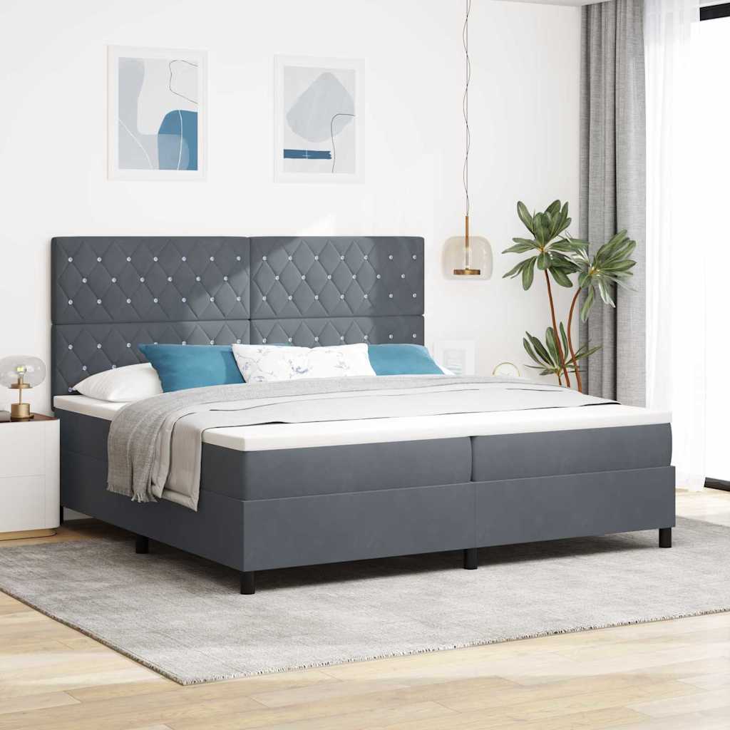 LED Box Spring Bed med madras Mørkegrå 200 x 200 cm Fløjl