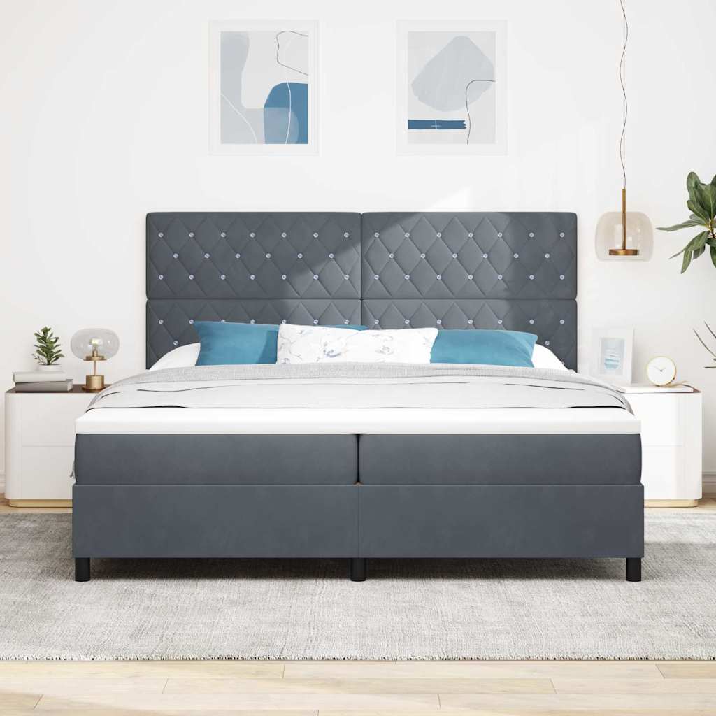 LED Box Spring Bed med madras Mørkegrå 200 x 200 cm Fløjl