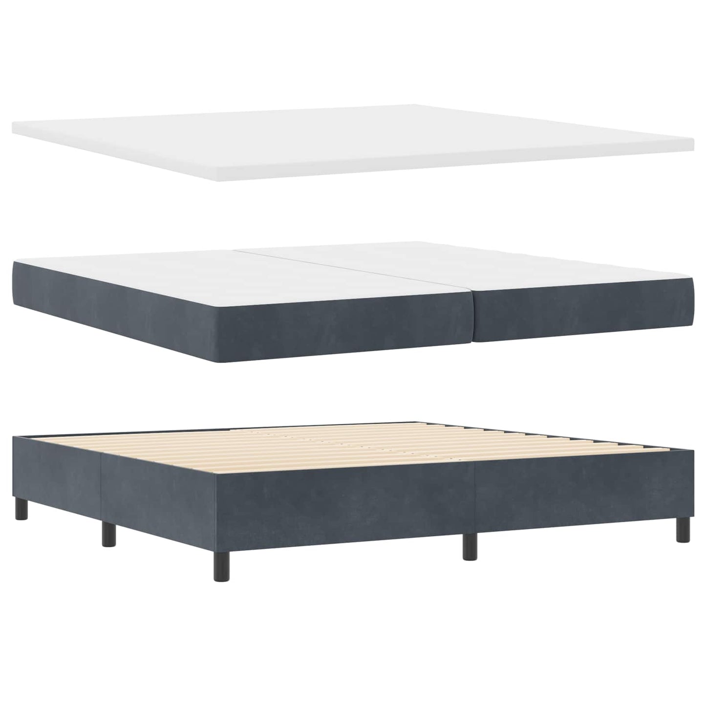 LED Box Spring Bed med madras Mørkegrå 200 x 200 cm Fløjl
