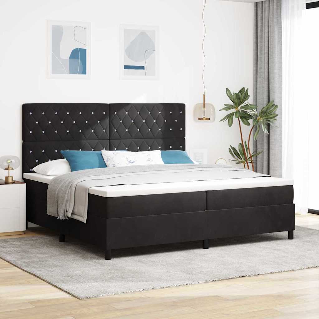 LED Box Spring Bed med madras Sort 200 x 200 cm Fløjl