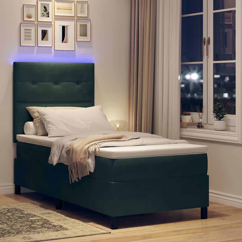 LED Box Spring Bed med hovedgærde Mørkegrøn 80 x 200 cm Fløjl