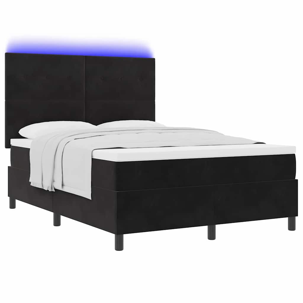 LED Box Spring Bed med hovedgærde Sort 160 x 200 cm Fløjl