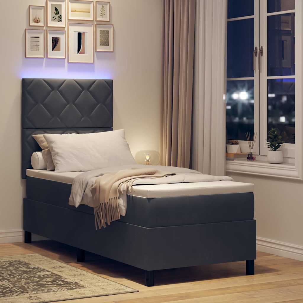 LED Box Spring Bed med hovedgærde Mørkegrå 80 x 200 cm Fløjl