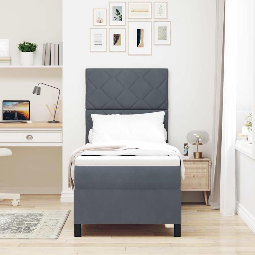 LED Box Spring Bed med hovedgærde Mørkegrå 80 x 200 cm Fløjl