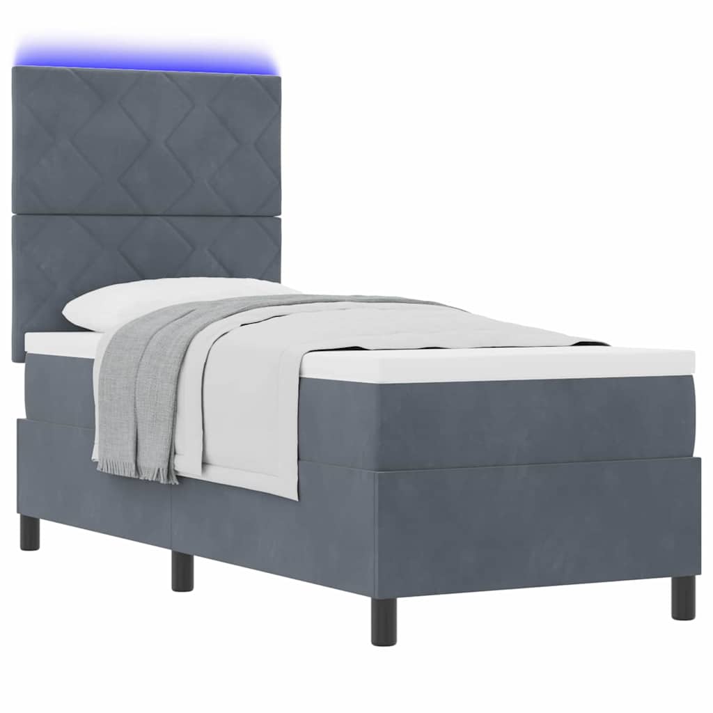 LED Box Spring Bed med hovedgærde Mørkegrå 80 x 200 cm Fløjl