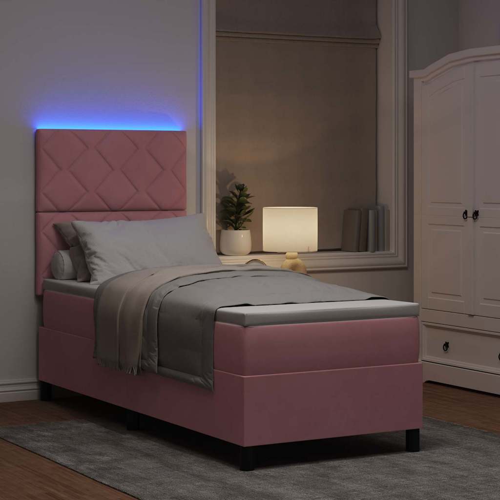 LED Box Spring Bed med hovedgærde Lyserød 80 x 200 cm Fløjl