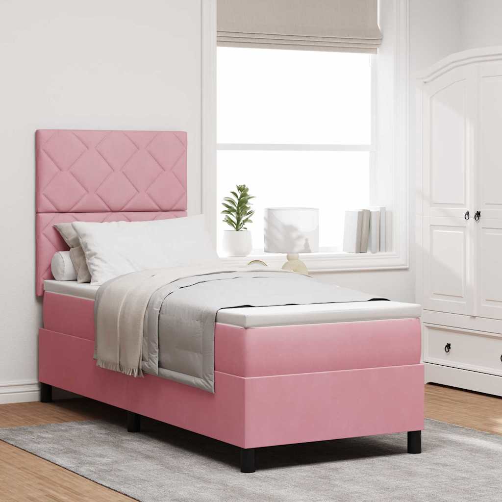 LED Box Spring Bed med hovedgærde Lyserød 80 x 200 cm Fløjl