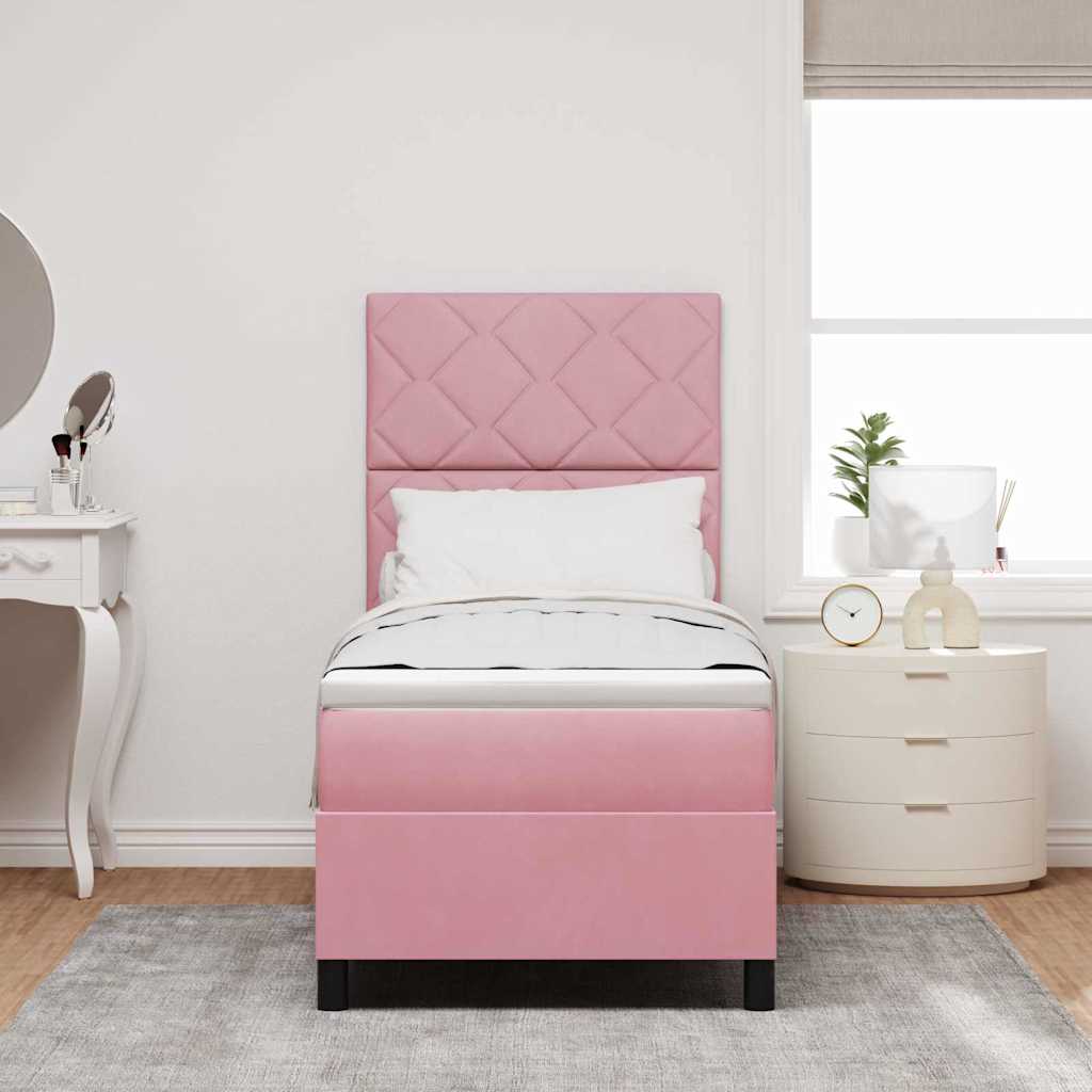 LED Box Spring Bed med hovedgærde Lyserød 80 x 200 cm Fløjl