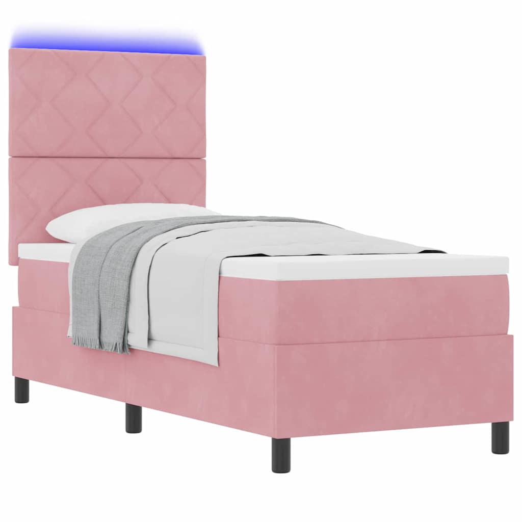 LED Box Spring Bed med hovedgærde Lyserød 80 x 200 cm Fløjl