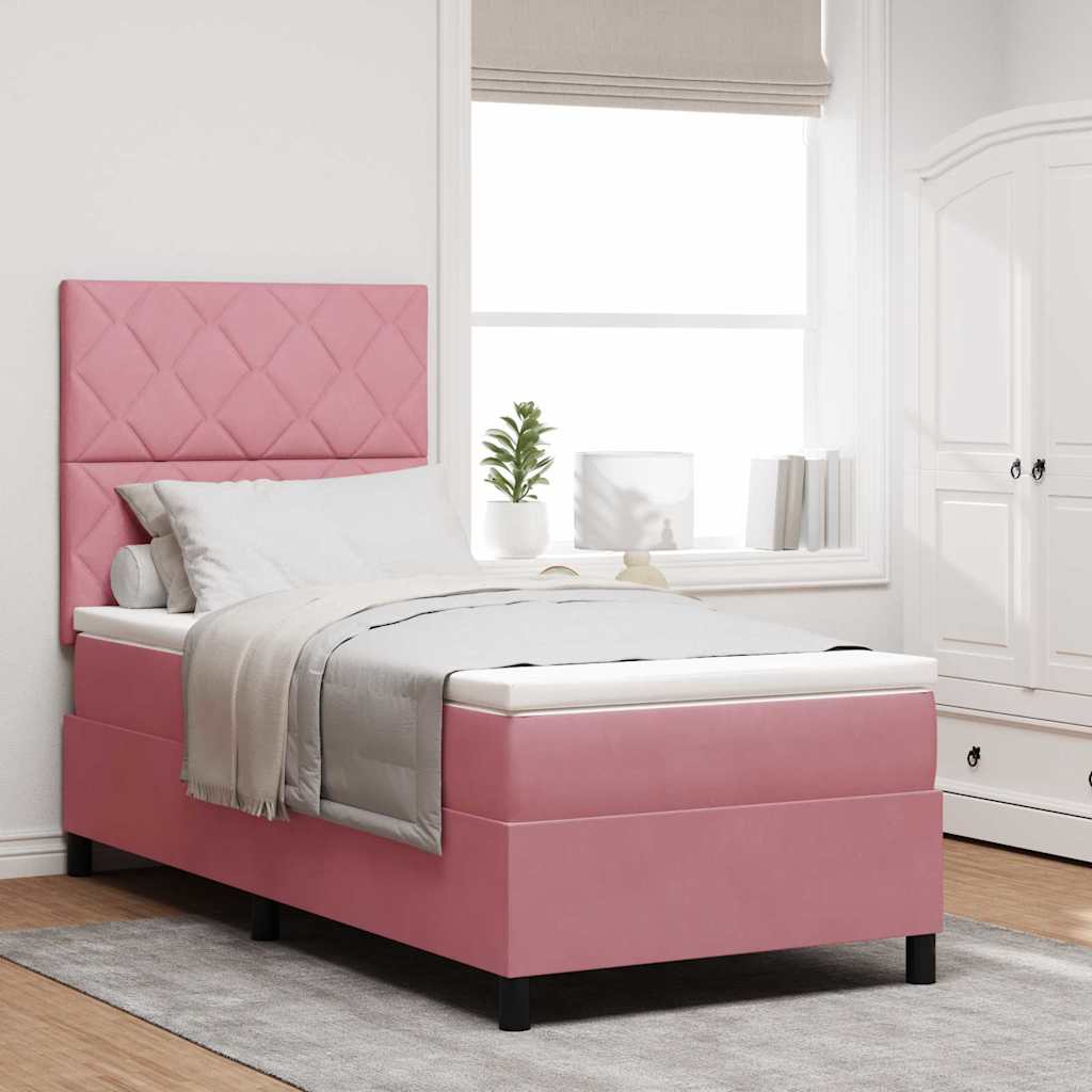 LED Box Spring Bed med hovedgærde Lyserød 90 x 190 cm Fløjl