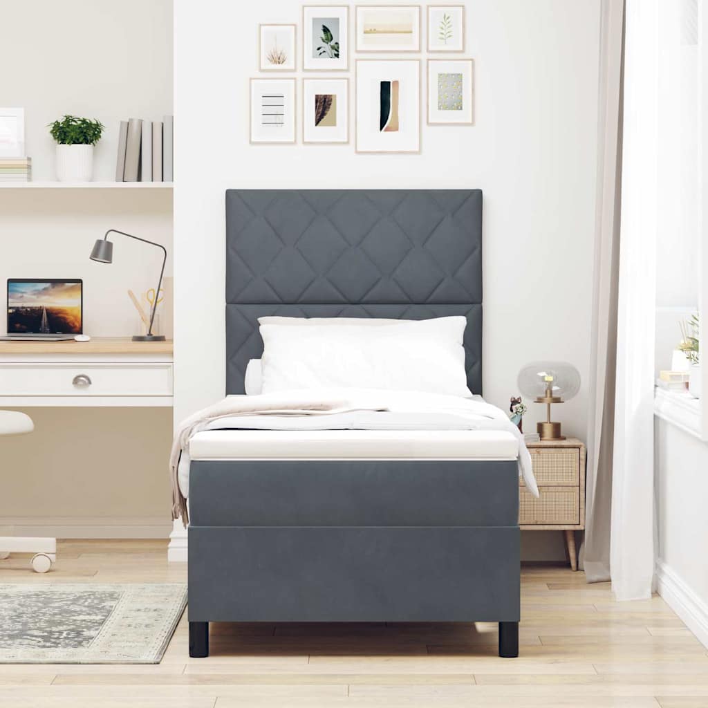 LED Box Spring Bed med hovedgærde Mørkegrå 90 x 200 cm Fløjl