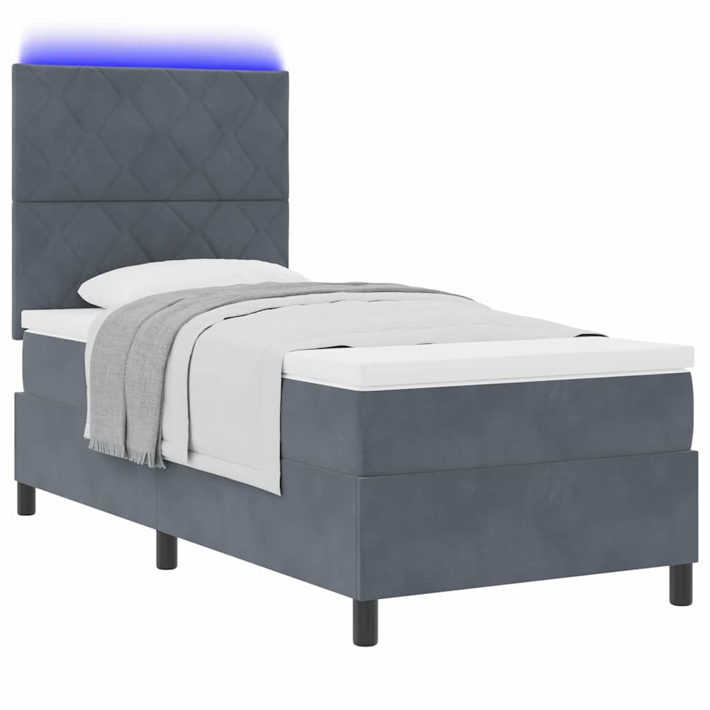 LED Box Spring Bed med hovedgærde Mørkegrå 90 x 200 cm Fløjl