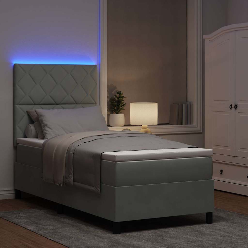 LED Box Spring Bed med hovedgærde Lysegrå 100 x 200 cm Fløjl