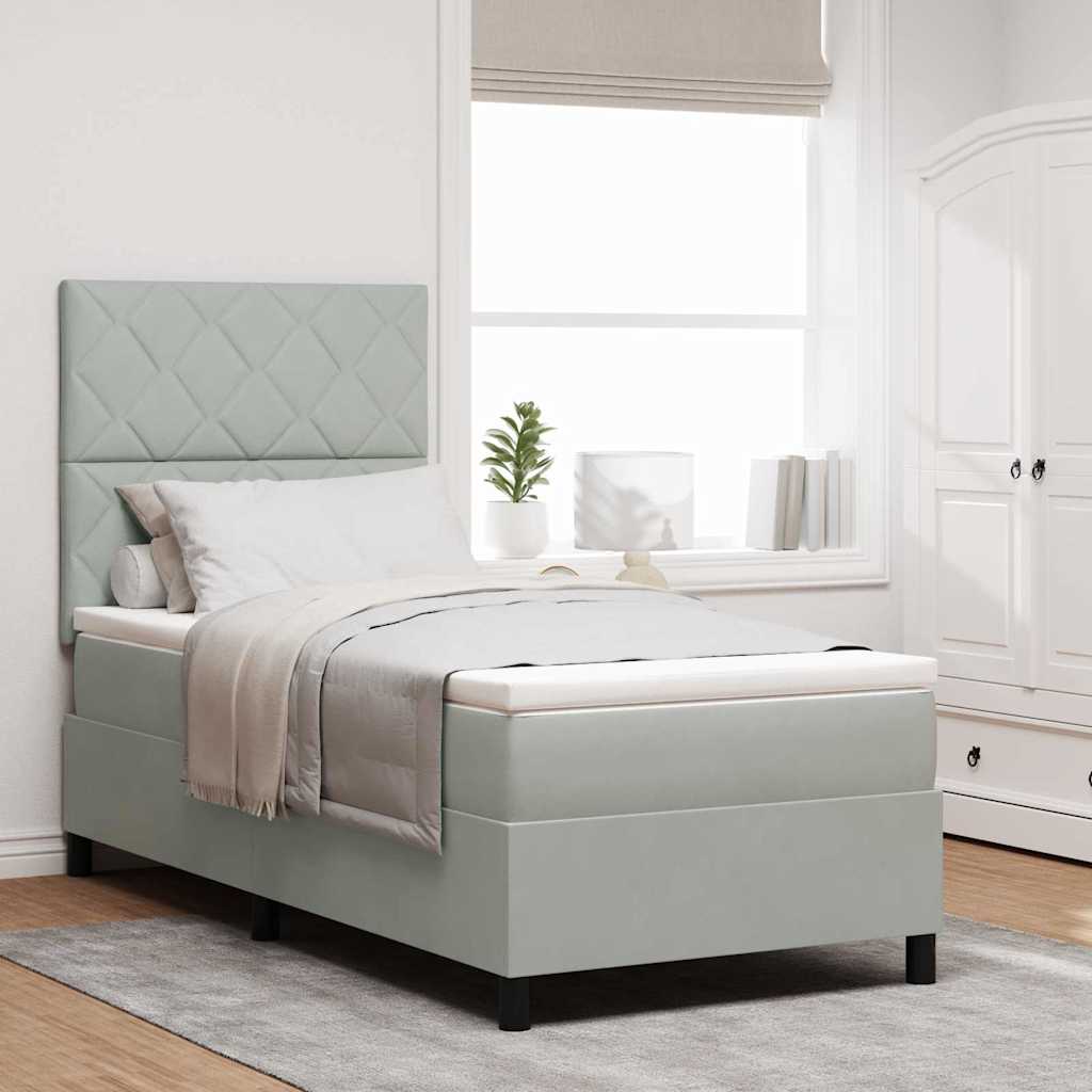 LED Box Spring Bed med hovedgærde Lysegrå 100 x 200 cm Fløjl
