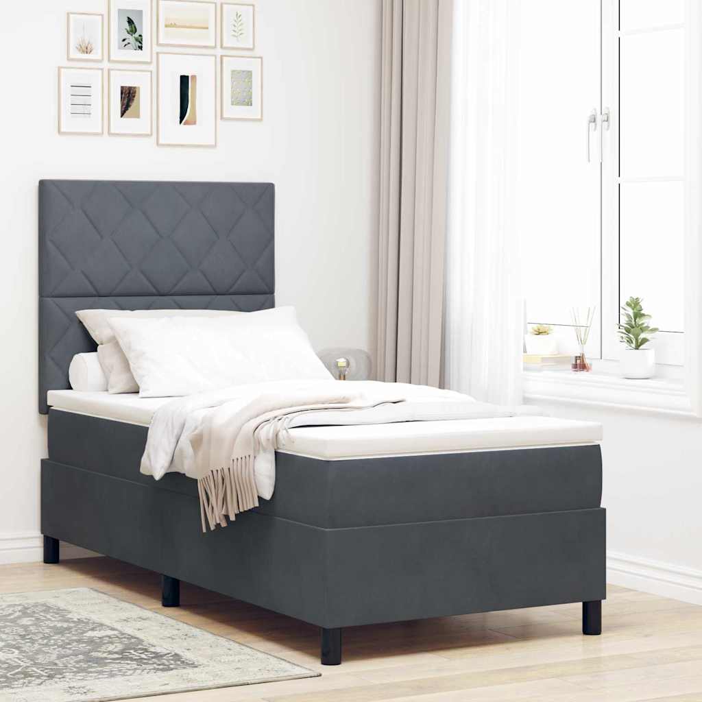 LED Box Spring Bed med hovedgærde Mørkegrå 100 x 200 cm Fløjl