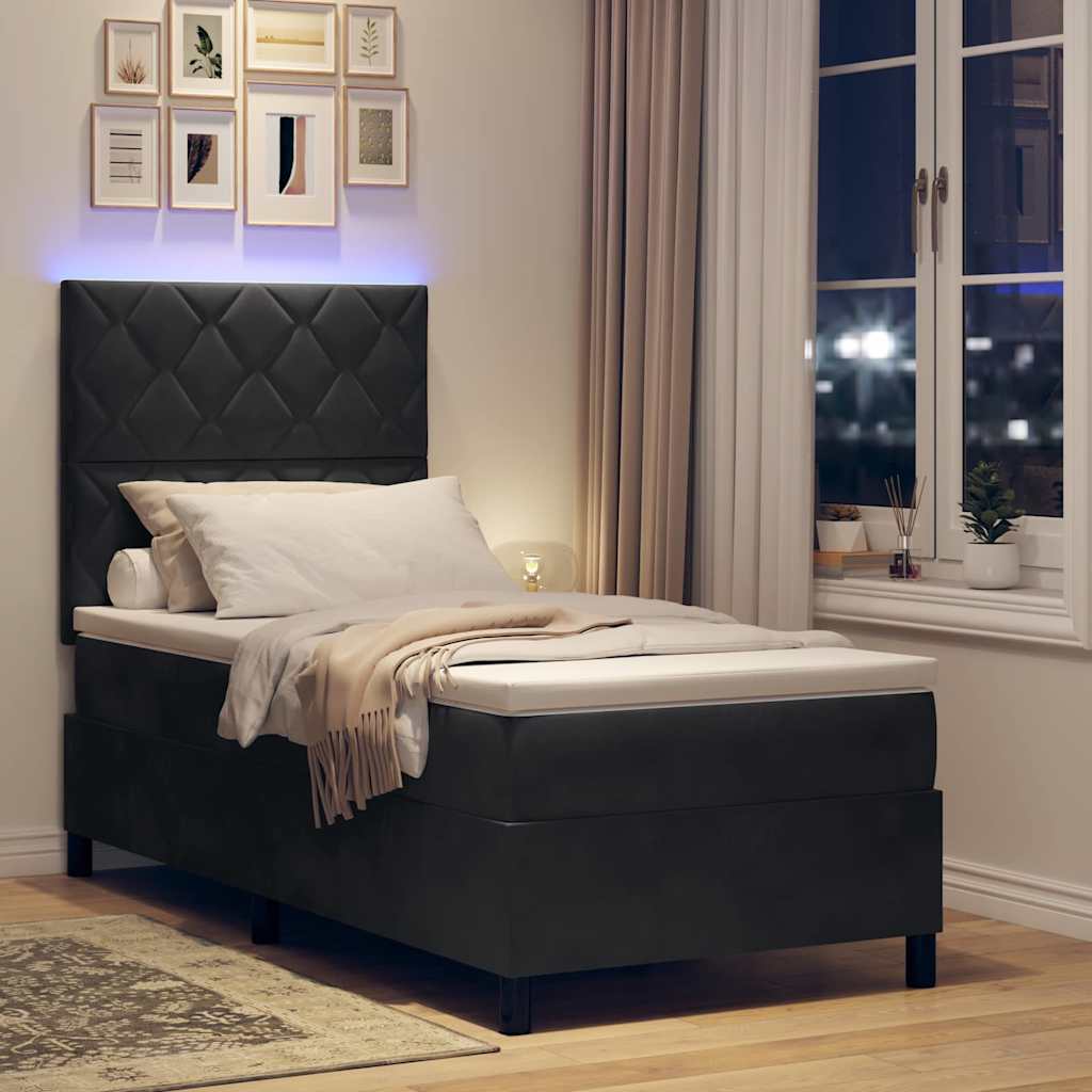 LED Box Spring Bed med hovedgærde Sort 100 x 200 cm Fløjl