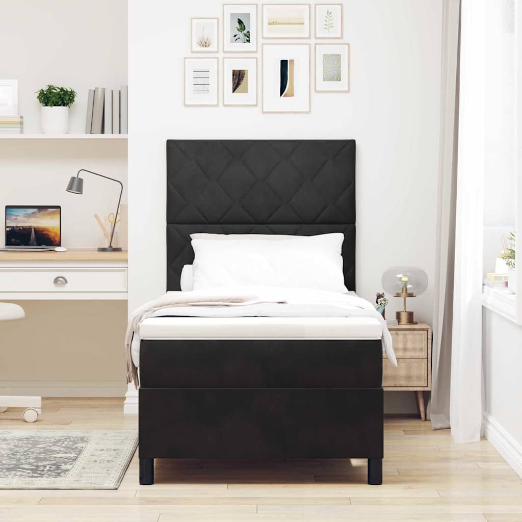 LED Box Spring Bed med hovedgærde Sort 100 x 200 cm Fløjl