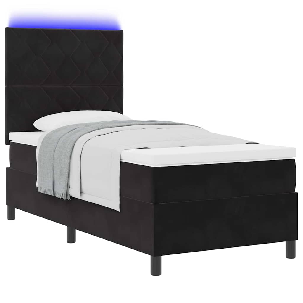 LED Box Spring Bed med hovedgærde Sort 100 x 200 cm Fløjl