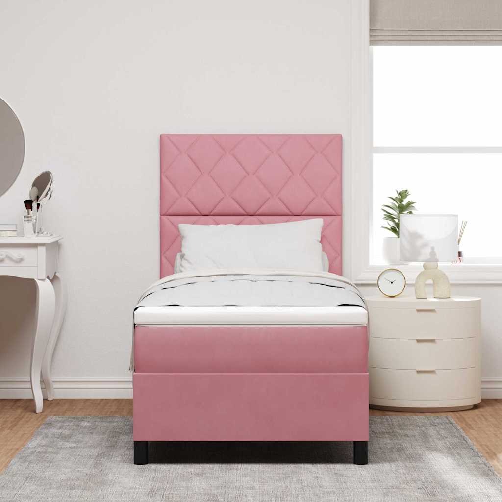 LED Box Spring Bed med hovedgærde Lyserød 100 x 200 cm Fløjl