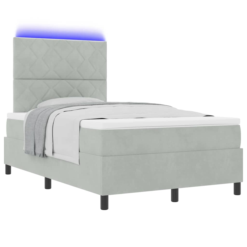 LED Box Spring Bed med hovedgærde Lysegrå 120 x 190 cm Fløjl