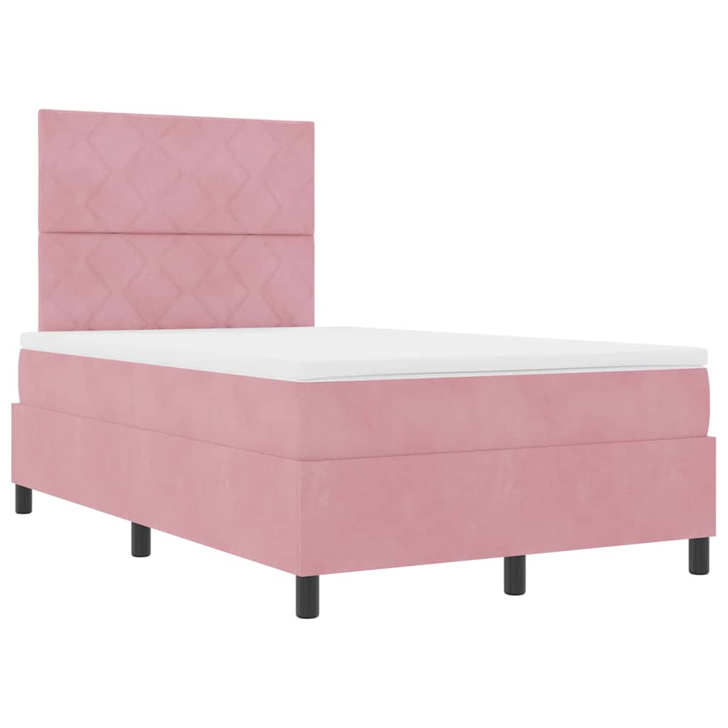 LED Box Spring Bed med hovedgærde Lyserød 120 x 190 cm Fløjl