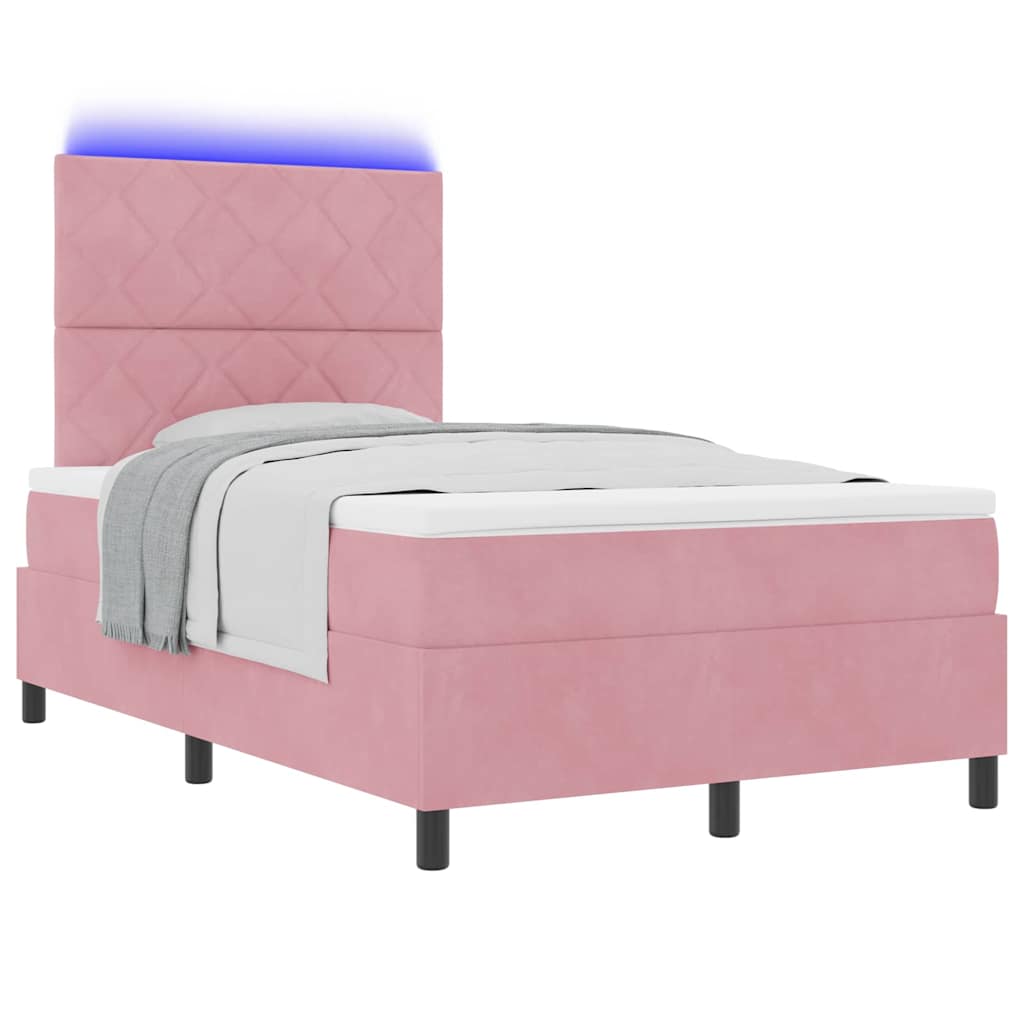 LED Box Spring Bed med hovedgærde Lyserød 120 x 190 cm Fløjl
