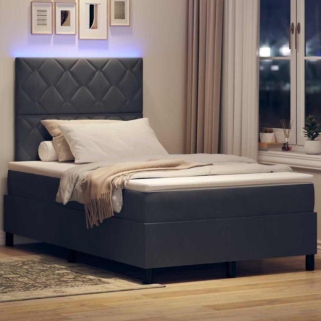 LED Box Spring Bed med hovedgærde Mørkegrå 120 x 200 cm Fløjl