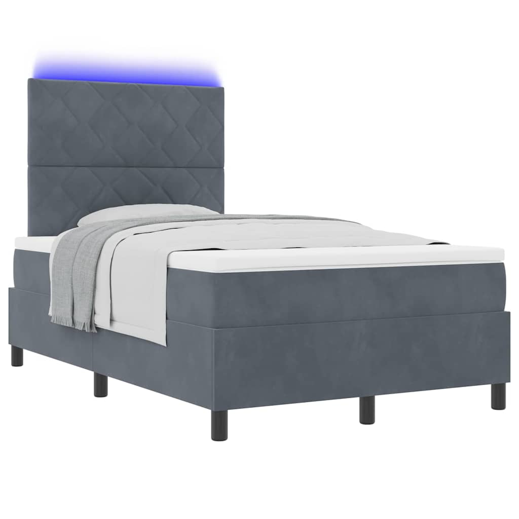 LED Box Spring Bed med hovedgærde Mørkegrå 120 x 200 cm Fløjl