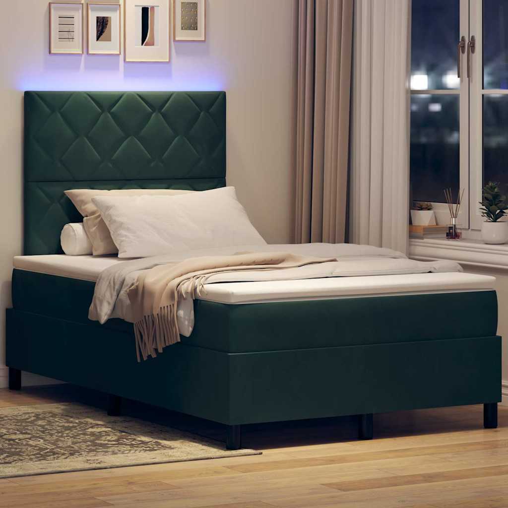 LED Box Spring Bed med hovedgærde Mørkegrøn 120 x 200 cm Fløjl