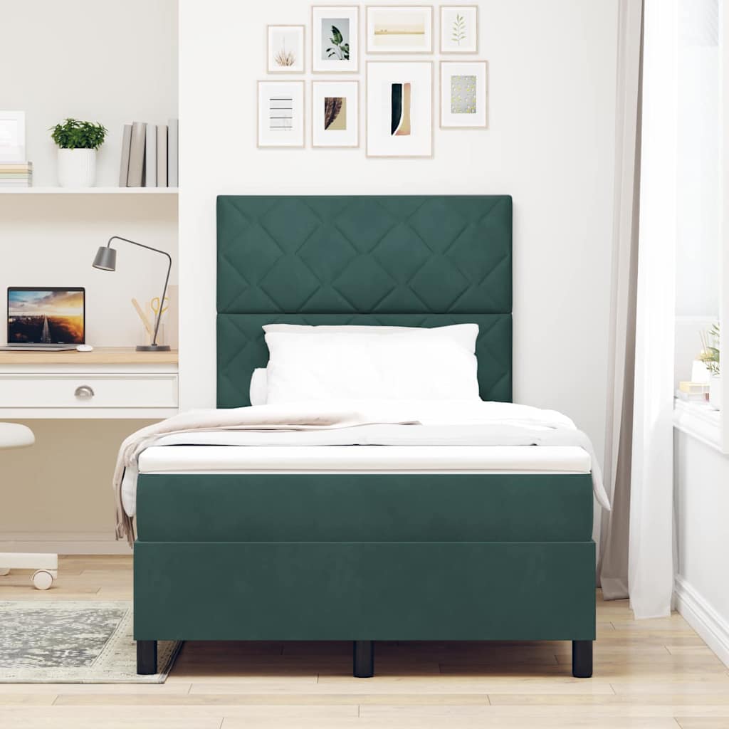 LED Box Spring Bed med hovedgærde Mørkegrøn 120 x 200 cm Fløjl