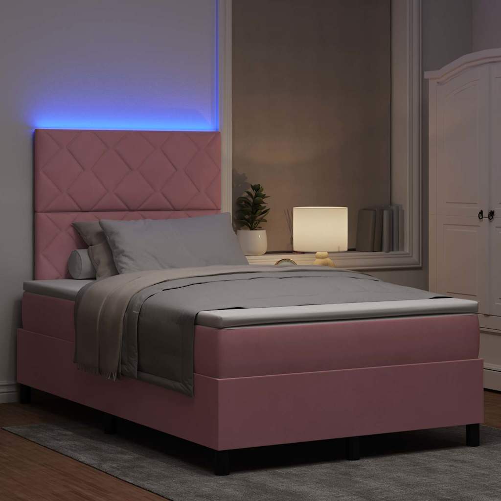 LED Box Spring Bed med hovedgærde Lyserød 120 x 200 cm Fløjl