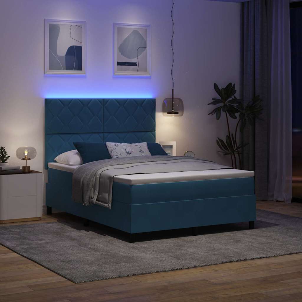 LED Box Spring Bed med hovedgærde Mørk blå 140 x 200 cm Fløjl
