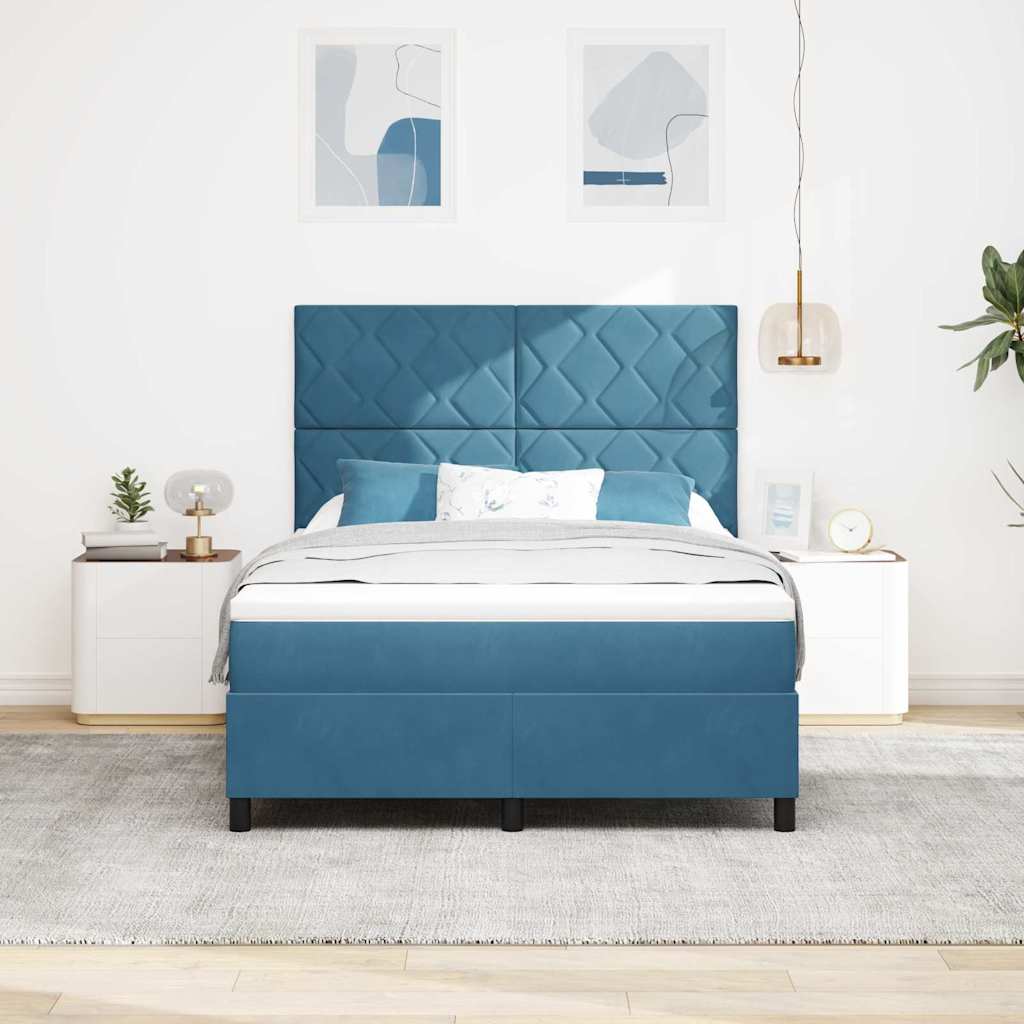 LED Box Spring Bed med hovedgærde Mørk blå 140 x 200 cm Fløjl