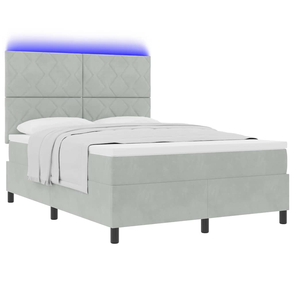 LED Box Spring Bed med hovedgærde Lysegrå 160 x 200 cm Fløjl
