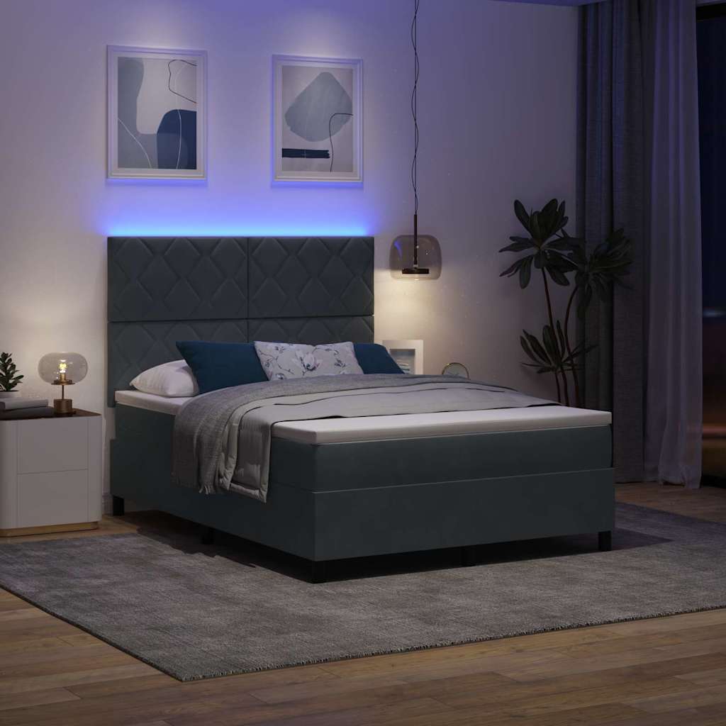LED Box Spring Bed med hovedgærde Mørkegrå 160 x 200 cm Fløjl