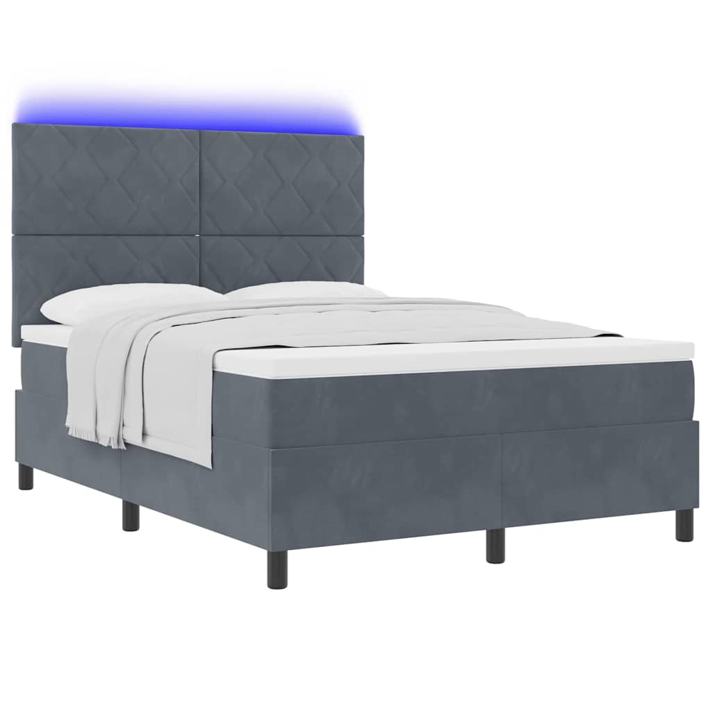 LED Box Spring Bed med hovedgærde Mørkegrå 160 x 200 cm Fløjl