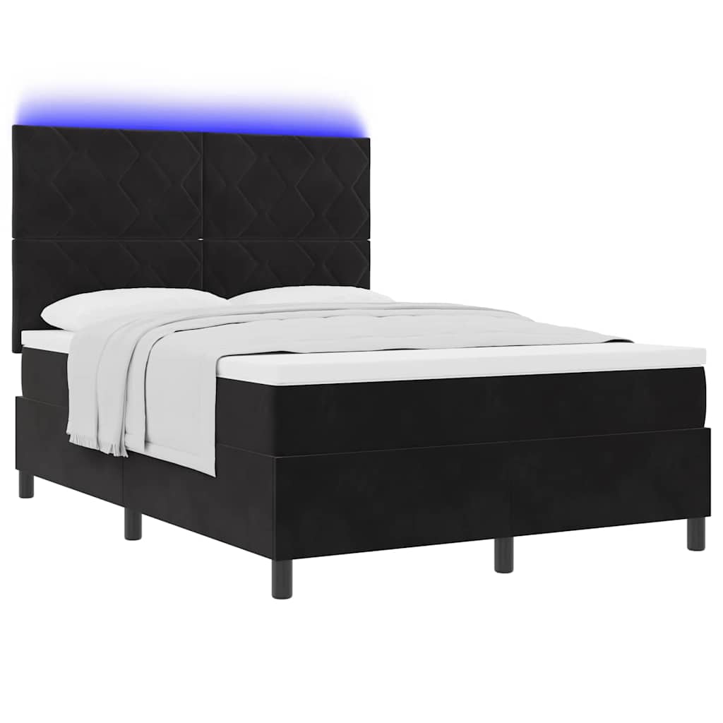 LED Box Spring Bed med hovedgærde Sort 160 x 200 cm Fløjl