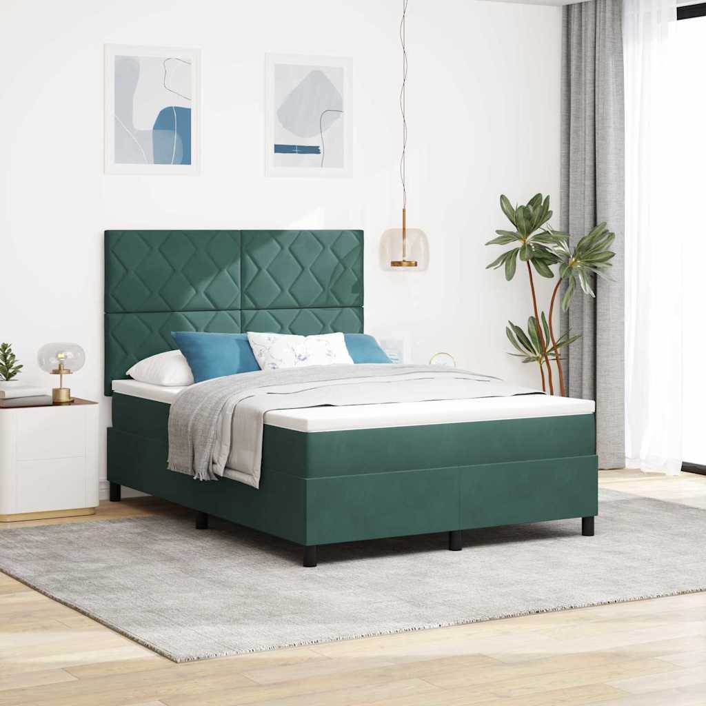 LED Box Spring Bed med hovedgærde Mørkegrøn 160 x 200 cm Fløjl